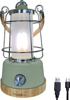 Skandika Kiruna LED-Lamp – Tentlampen – Campinglampen – Buiten Lantaarn – Buitenverlichting – Buiten Lamp - Retro Outdoor Camping Lamp Met Powerbank, Traploos Dimbaar, Draadloos, Oplaadbare Batterij, USB, Warm En Koud Wit, 75h Lichtduur – Groen