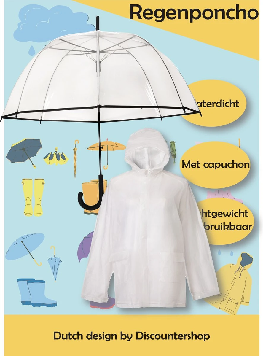 Regenponcho Stijlvol Waterdicht Transparant- Lichtgewicht En Herbruikbaar Met Capuchon - Transparant 4 Regenponcho Stijlvol Waterdicht Transparant- Lichtgewicht En Herbruikbaar Met Capuchon - Transparant - Afbeelding 2
