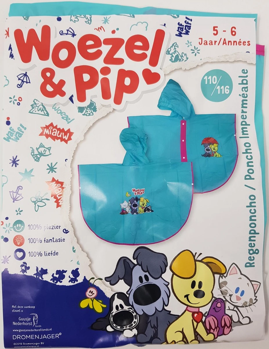 Woezel En Pip - Kinder - Regenjas - Regenponcho - Lichtblauw - Maat 110/116 - Leeftijd 5/6 Jaar 4 Woezel En Pip - Kinder - Regenjas - Regenponcho - Lichtblauw - Maat 110/116 - Leeftijd 5/6 Jaar - Afbeelding 2