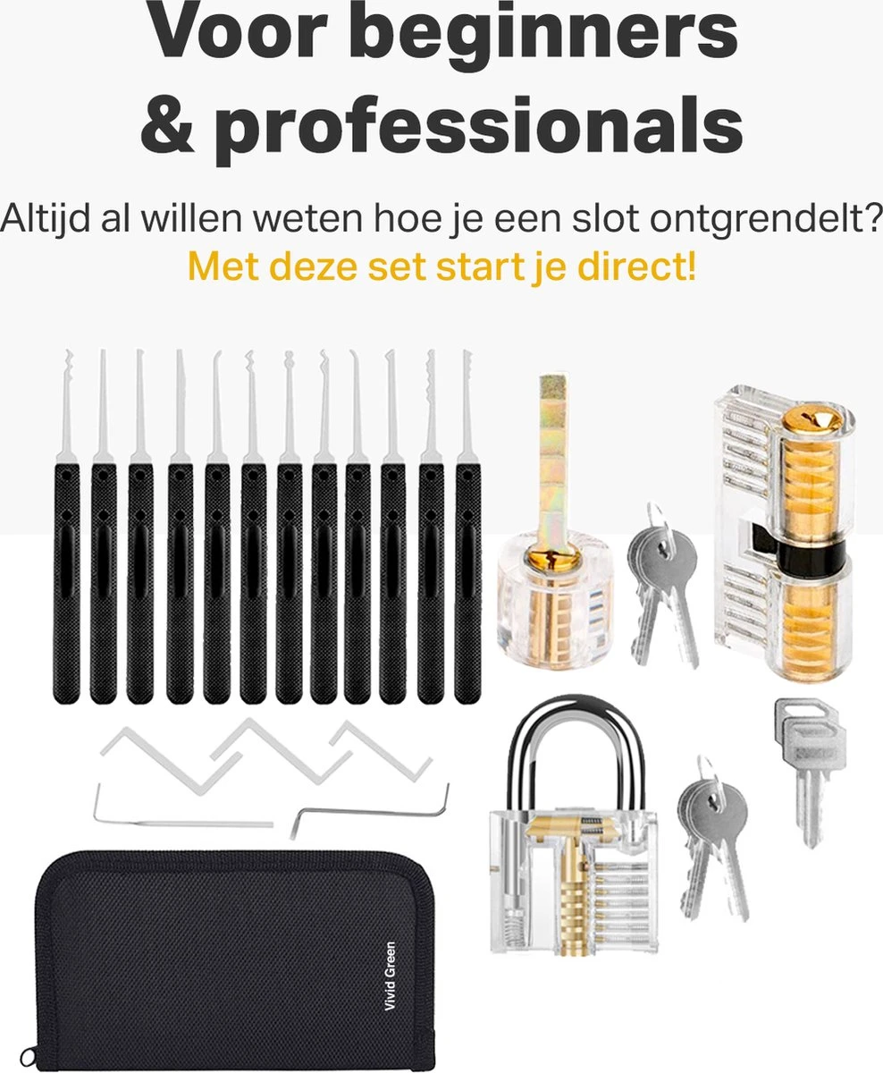 Vivid Green 27-delig Lockpick Set - Survivalsets - Lock Picking Voor Beginners En Professionals - Lock Pick Set - Met Opbergetui 5 Vivid Green 27-delig Lockpick Set - Survivalsets - Lock Picking Voor Beginners En Professionals - Lock Pick Set - Met Opbergetui - Afbeelding 3